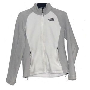 Gray & white north face jacket